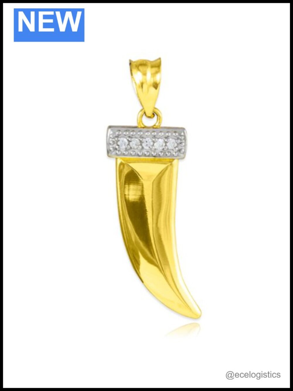 14K Gold Tiger Tooth Pendant with Diamonds Fine Jewelry
